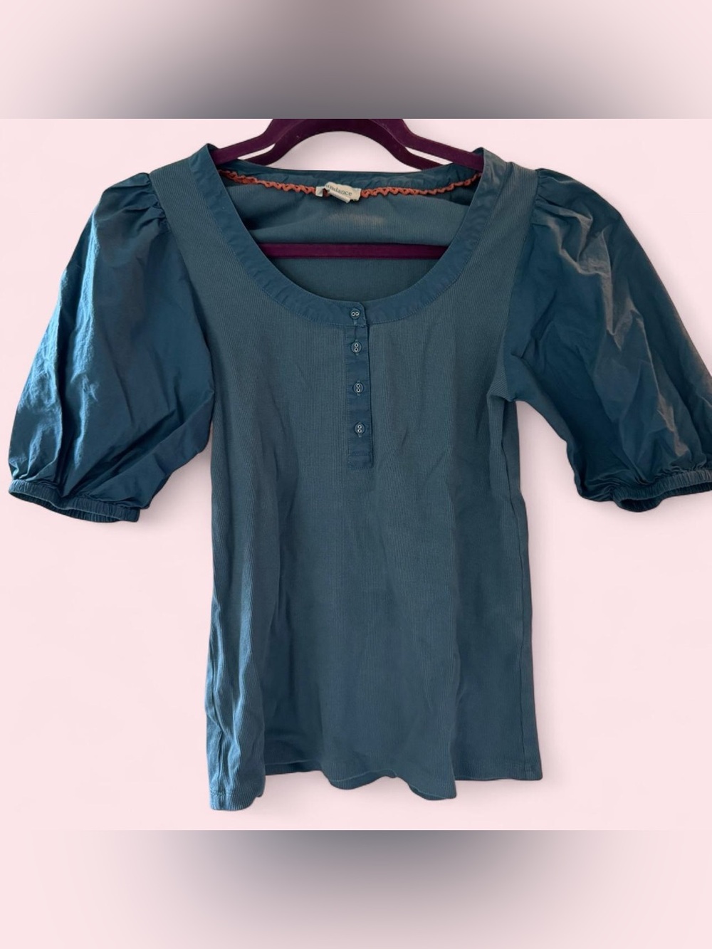 Sundance Teal Puff-Sleeve Henley Blouse
